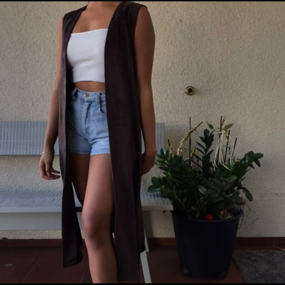 Long dark brown suede vest